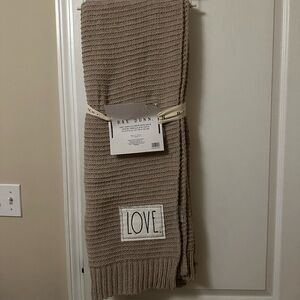 Rae Dunn Tan Knit Blanket with LOVE Patch
